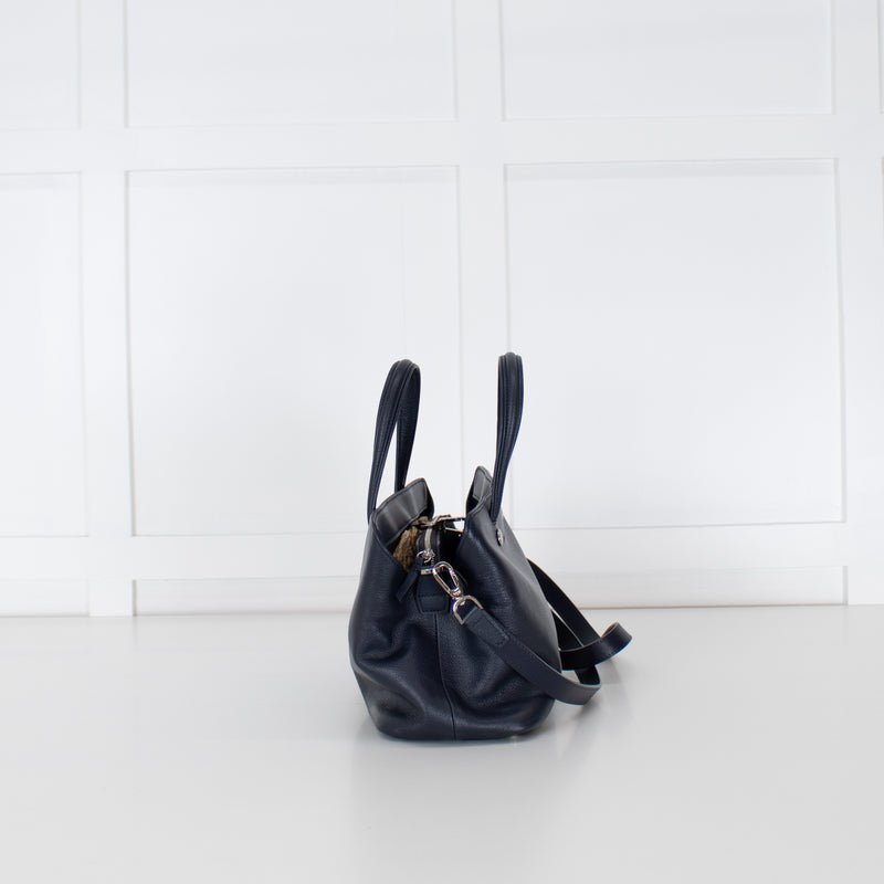 Longchamp Navy Blue Grainy Leather Le Foulonne Bag