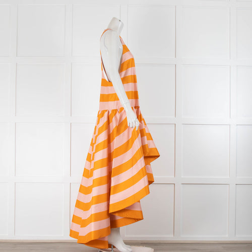 Zimmermann Orange Pale Pink Stripped Longer Back Sleeveless Dress