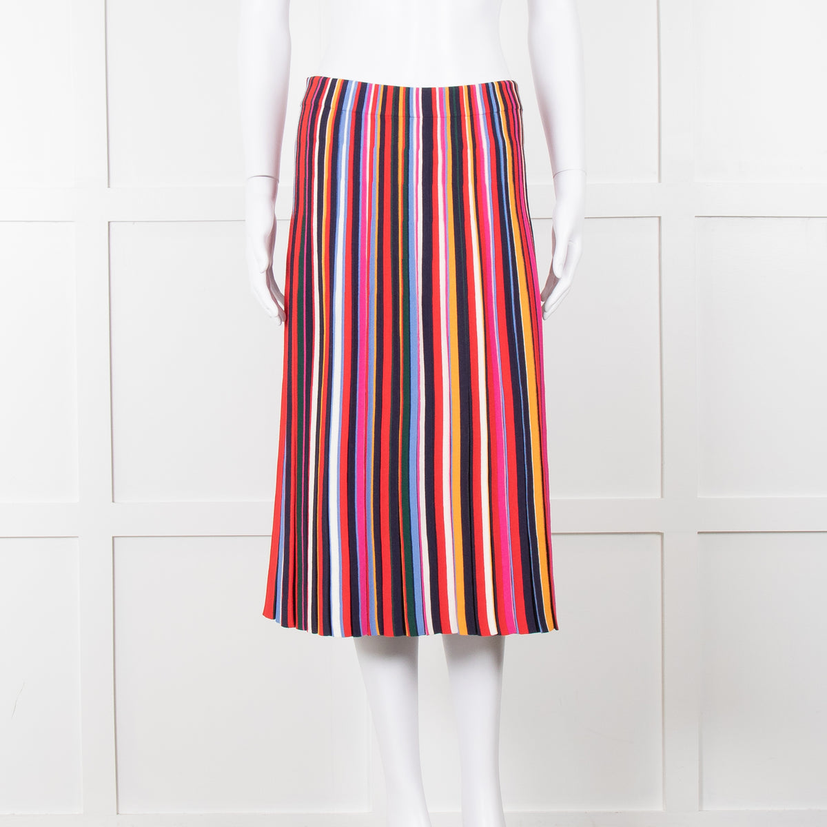 Tory Burch Multi Stripe Knit Pleat Elastic Waist Skirt