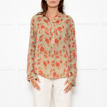 Isabel Marant Etoile Neutral Orange Flower Silk Blend Blouse