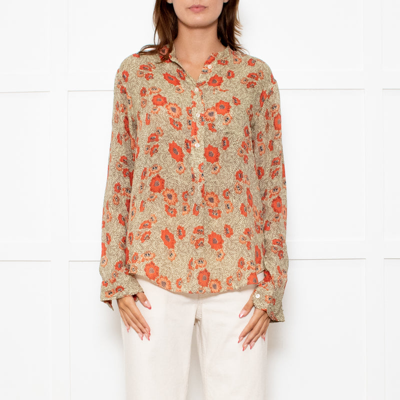 Isabel Marant Etoile Neutral Orange Flower Silk Blend Blouse