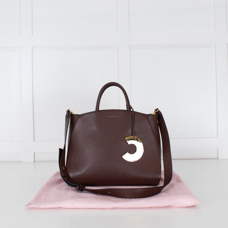Cocinelle Brown Grained Leather Concrete Shoulder Bag