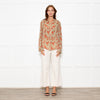 Isabel Marant Etoile Neutral Orange Flower Silk Blend Blouse