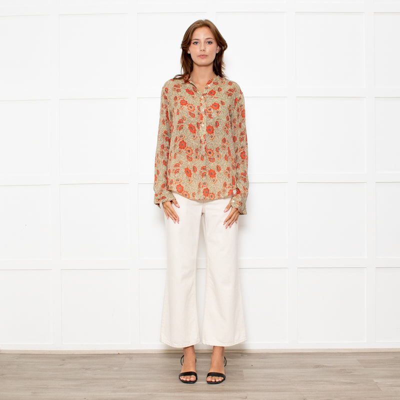 Isabel Marant Etoile Neutral Orange Flower Silk Blend Blouse