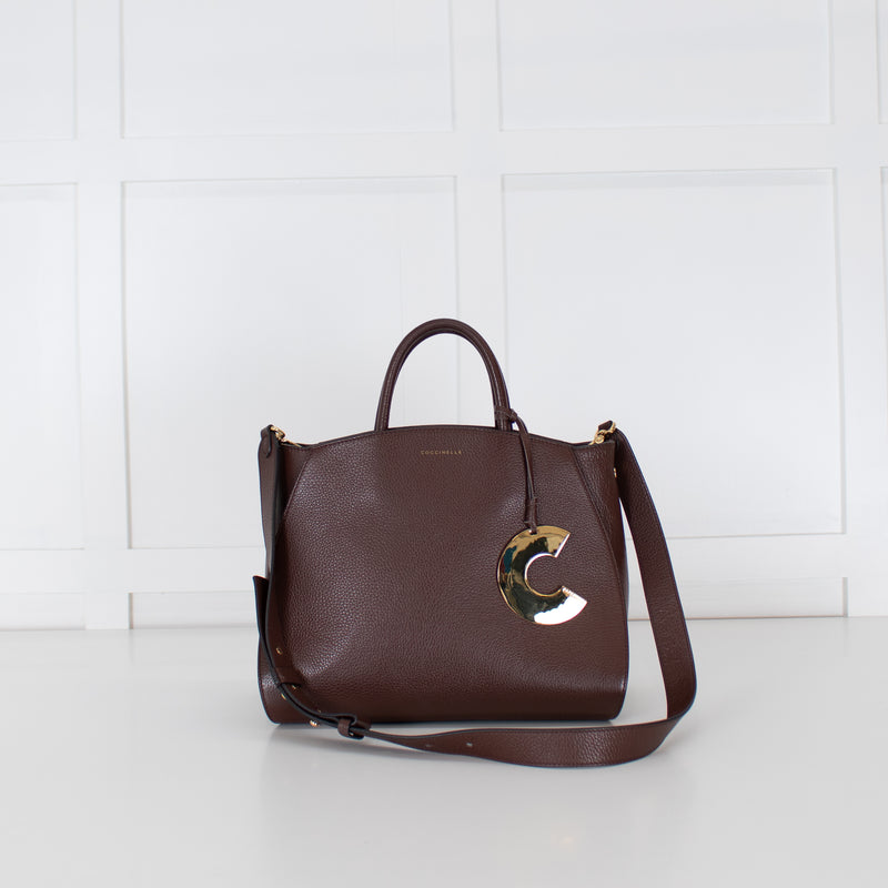 Cocinelle Brown Grained Leather Concrete Shoulder Bag