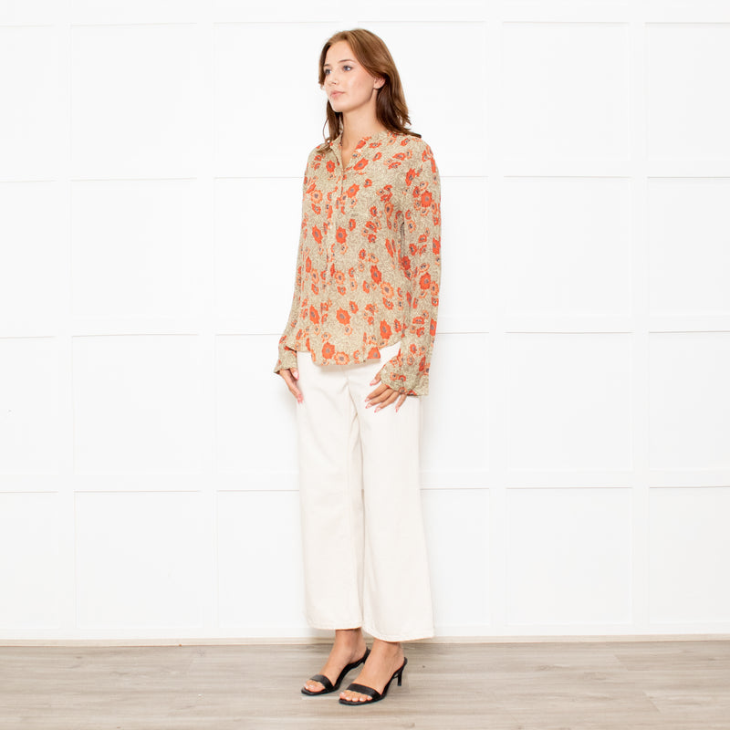 Isabel Marant Etoile Neutral Orange Flower Silk Blend Blouse