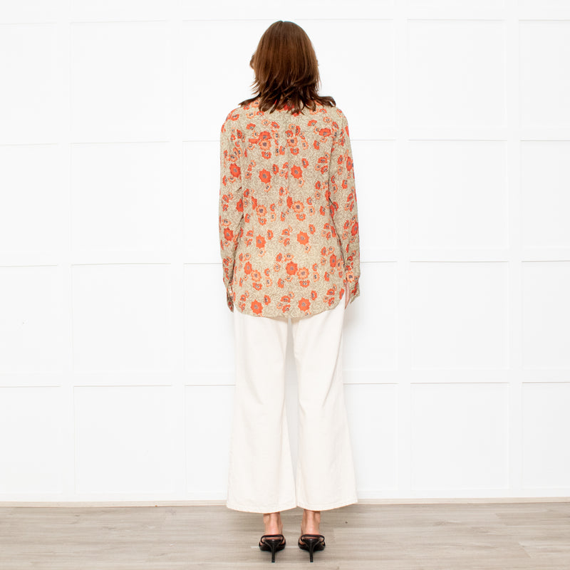 Isabel Marant Etoile Neutral Orange Flower Silk Blend Blouse
