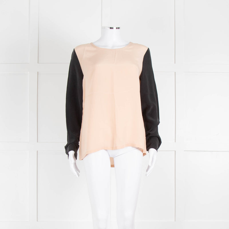 EQUIPMENT Peach Silk Top With Black Long Sleeves