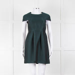 Tibi Dark Green Short Sleeve Dress With Cut Out Panels