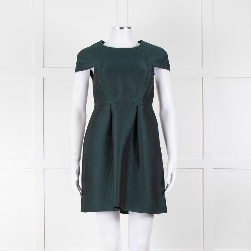 Tibi Dark Green Short Sleeve Dress With Cut Out Panels