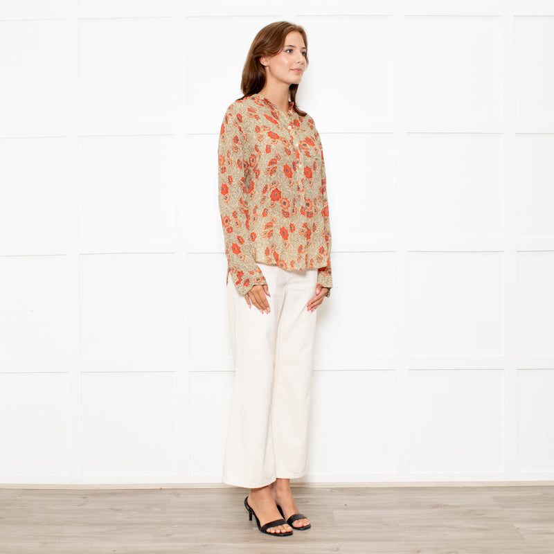 Isabel Marant Etoile Neutral Orange Flower Silk Blend Blouse