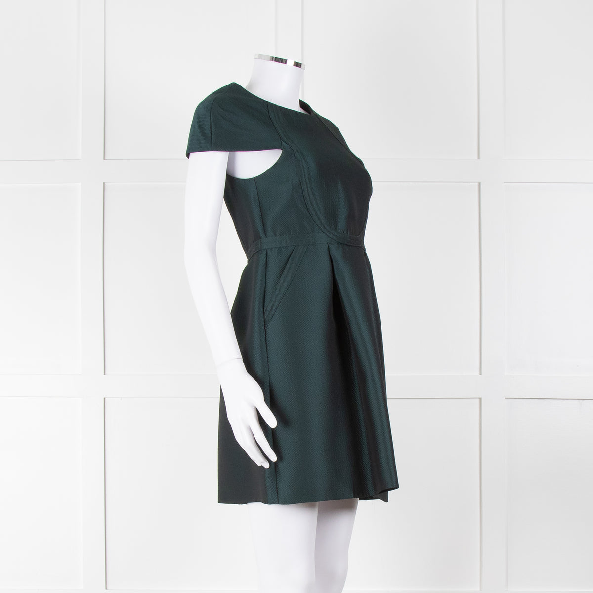 Tibi Dark Green Short Sleeve Dress With Cut Out Panels