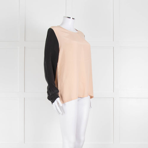 EQUIPMENT Peach Silk Top With Black Long Sleeves