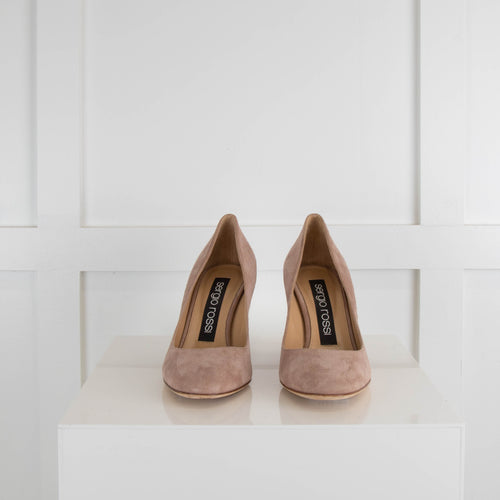 Sergio Rossi Neutral Suede Block Hill Shoes