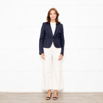 Max Mara Navy Blue Linen Stitch Detail Jacket