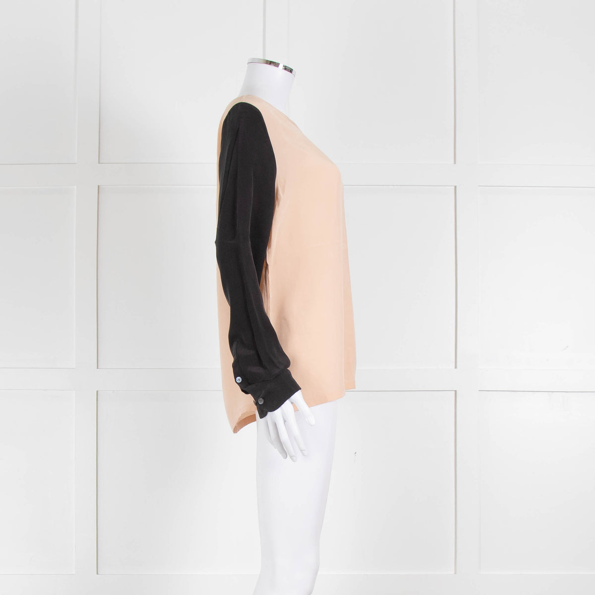 EQUIPMENT Peach Silk Top With Black Long Sleeves