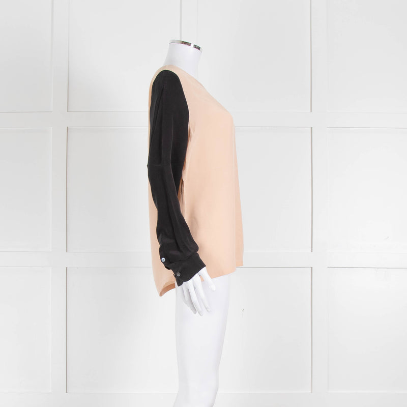 EQUIPMENT Peach Silk Top With Black Long Sleeves