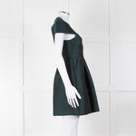 Tibi Dark Green Short Sleeve Dress With Cut Out Panels