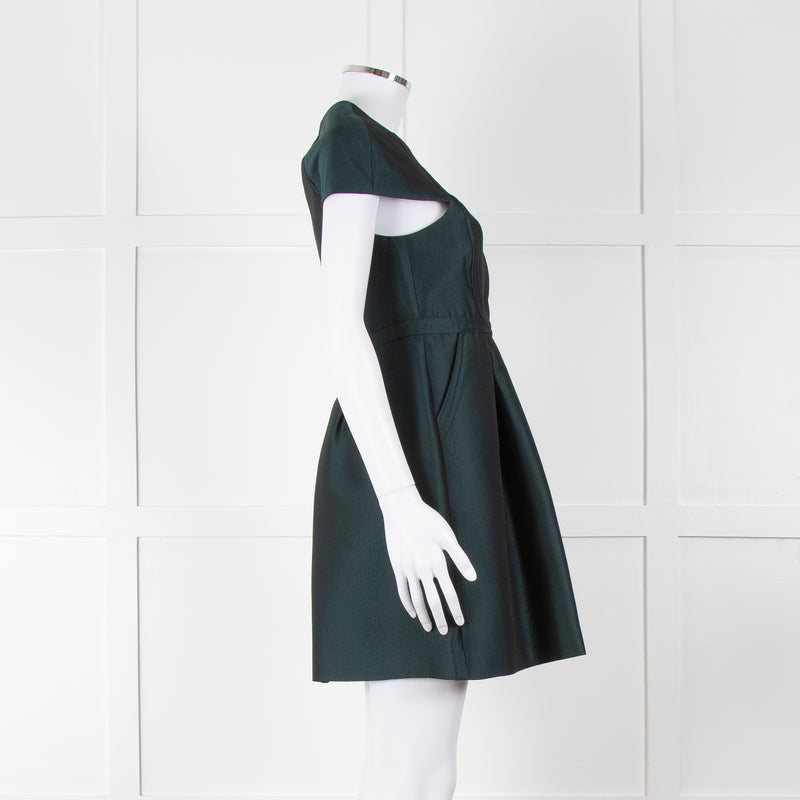 Tibi Dark Green Short Sleeve Dress With Cut Out Panels