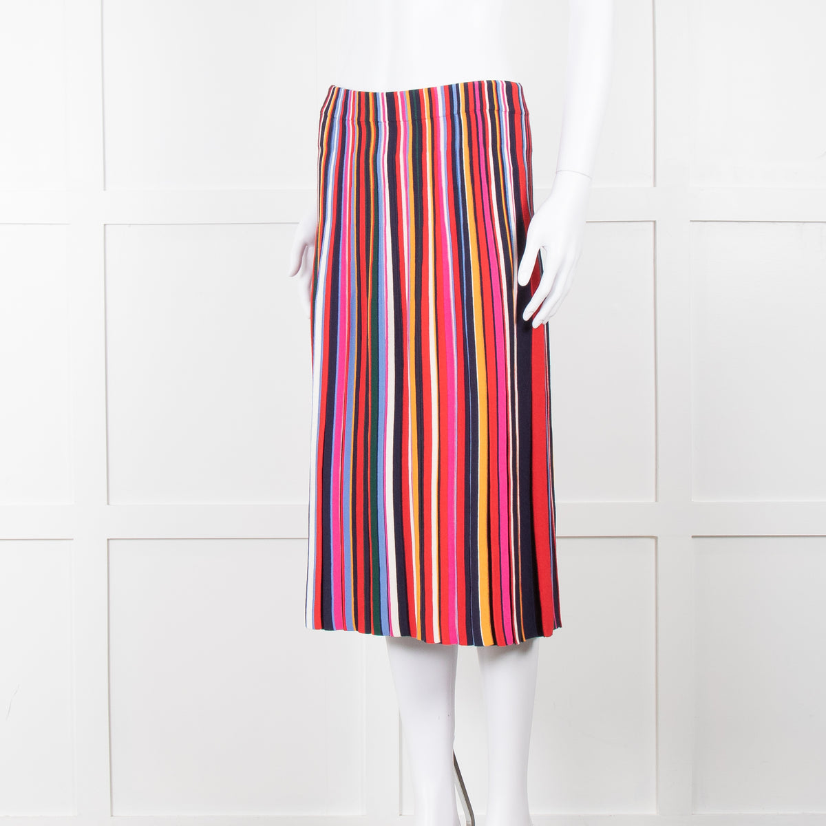 Tory Burch Multi Stripe Knit Pleat Elastic Waist Skirt