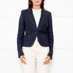 Max Mara Navy Blue Linen Stitch Detail Jacket