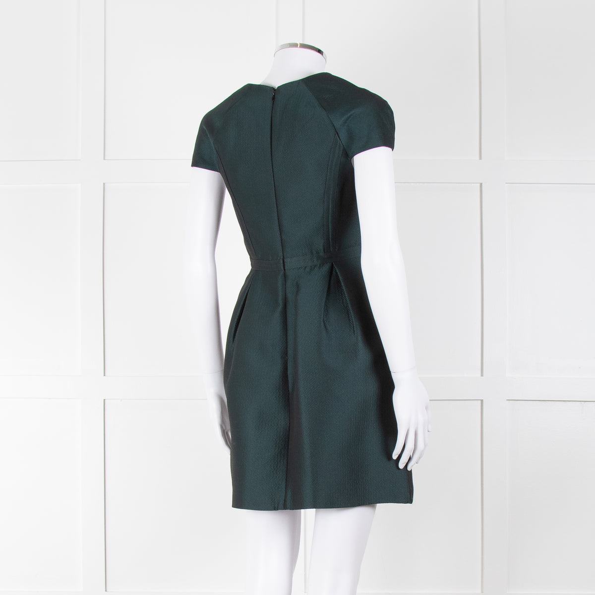 Tibi Dark Green Short Sleeve Dress With Cut Out Panels
