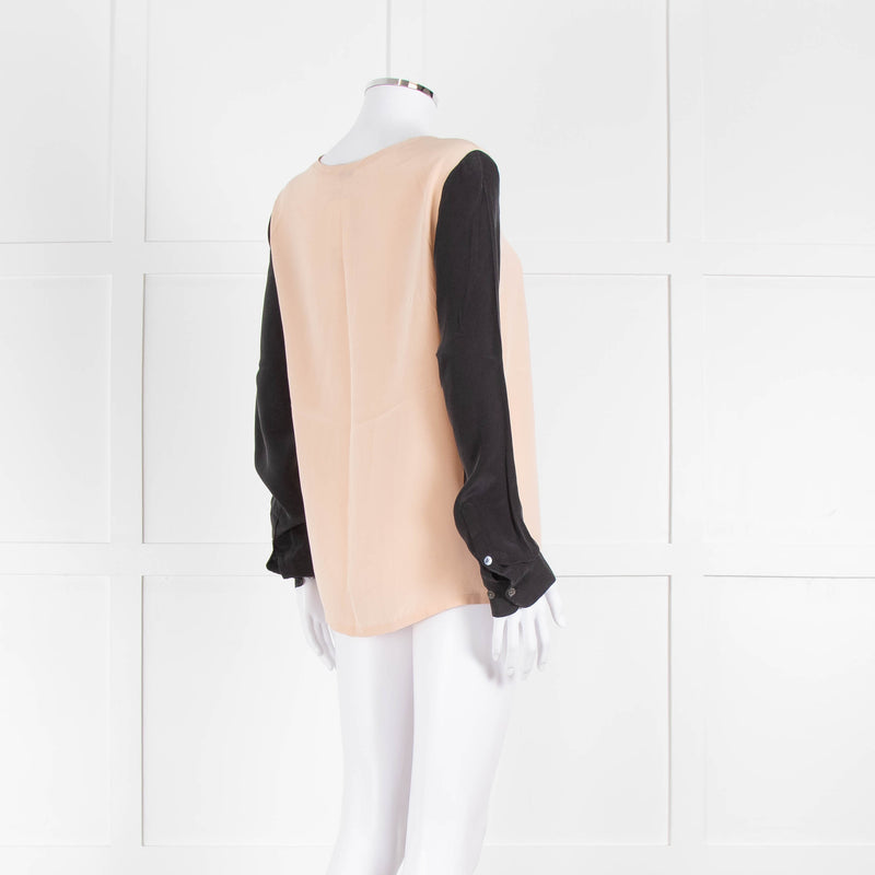 EQUIPMENT Peach Silk Top With Black Long Sleeves