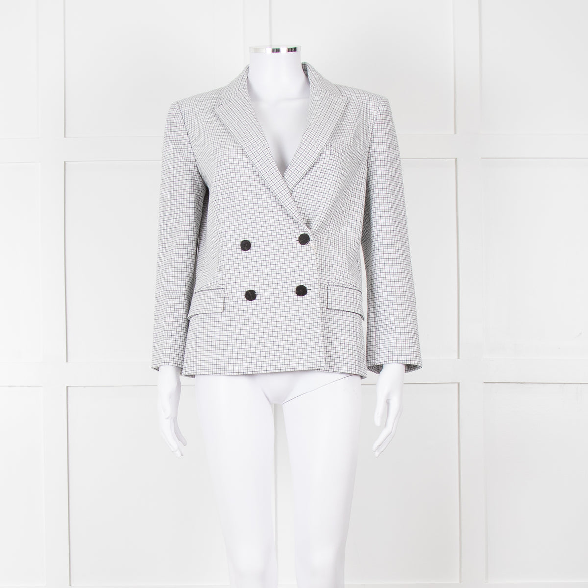 Theory White Checked Double Breasted Blazer