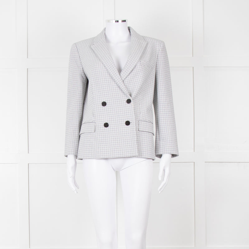Theory White Checked Double Breasted Blazer