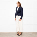 Max Mara Navy Blue Linen Stitch Detail Jacket