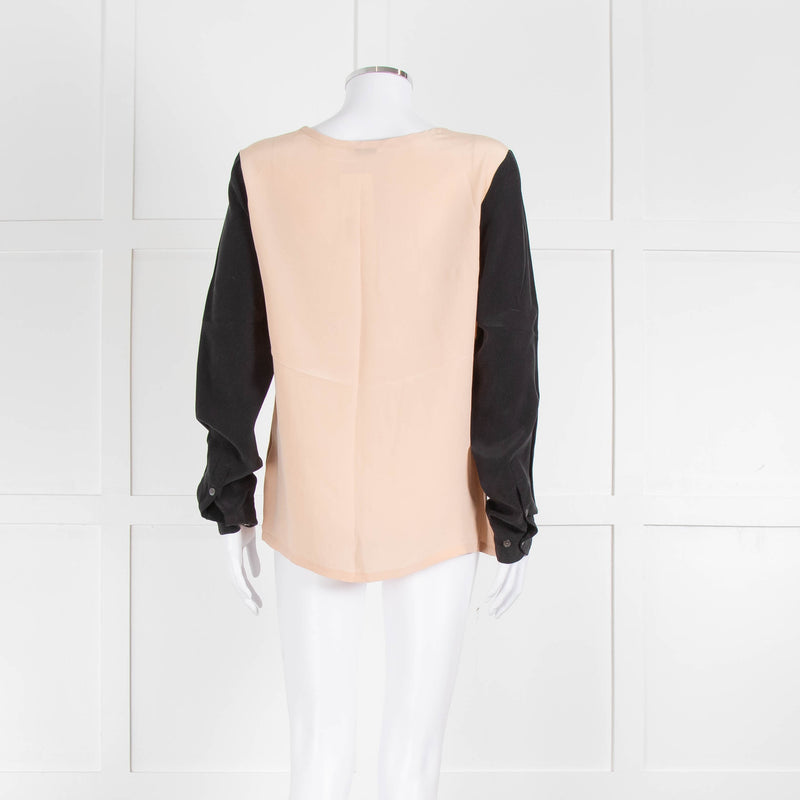EQUIPMENT Peach Silk Top With Black Long Sleeves