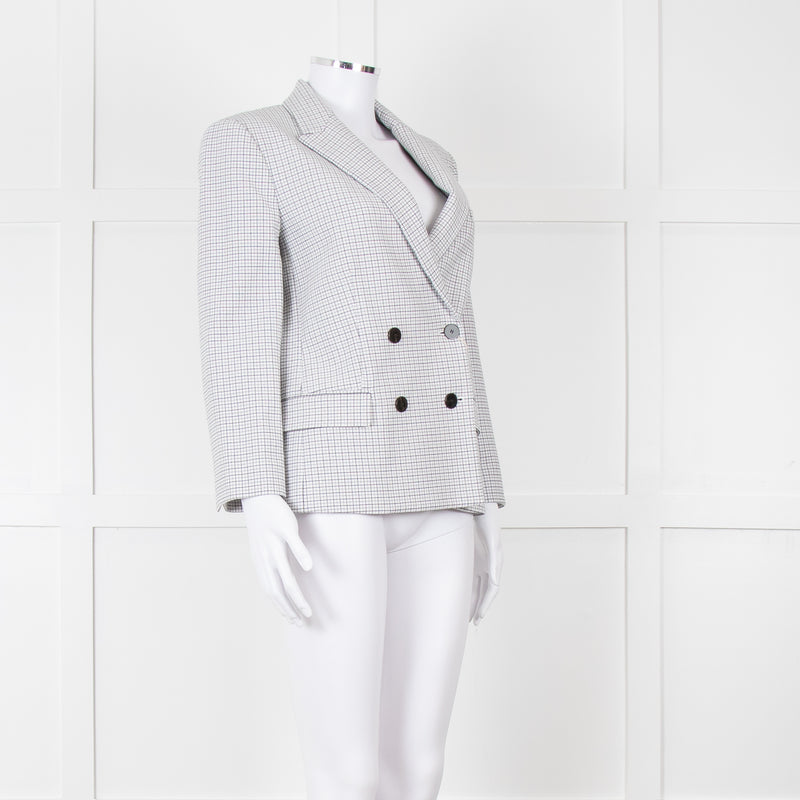 Theory White Checked Double Breasted Blazer