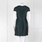 Tibi Dark Green Short Sleeve Dress With Cut Out Panels