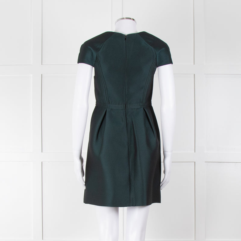 Tibi Dark Green Short Sleeve Dress With Cut Out Panels