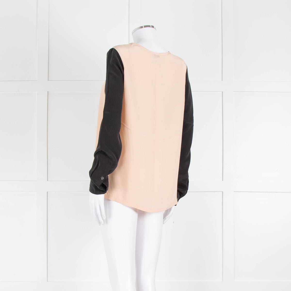 EQUIPMENT Peach Silk Top With Black Long Sleeves