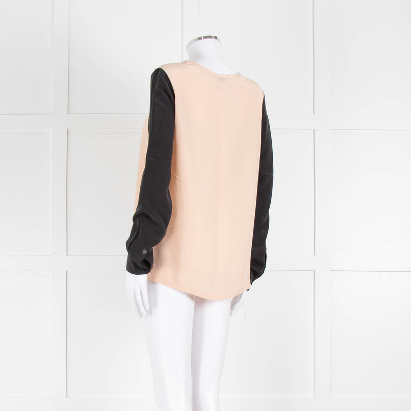 EQUIPMENT Peach Silk Top With Black Long Sleeves