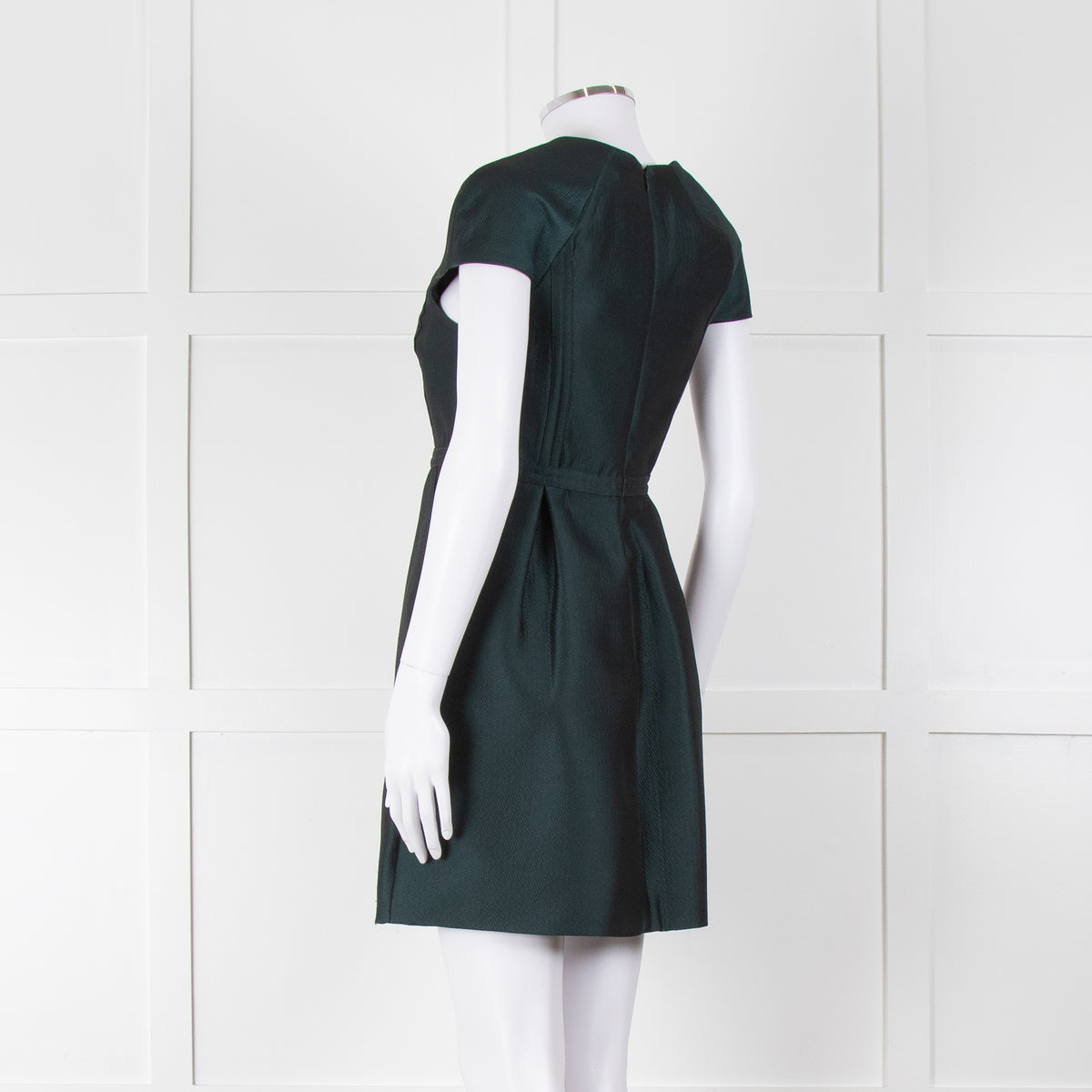 Tibi Dark Green Short Sleeve Dress With Cut Out Panels