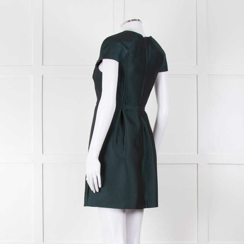 Tibi Dark Green Short Sleeve Dress With Cut Out Panels