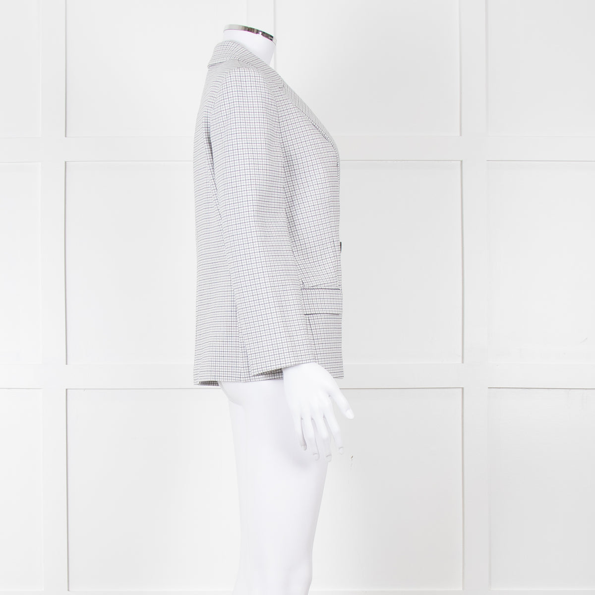Theory White Checked Double Breasted Blazer