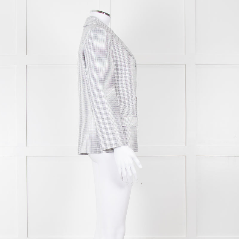 Theory White Checked Double Breasted Blazer