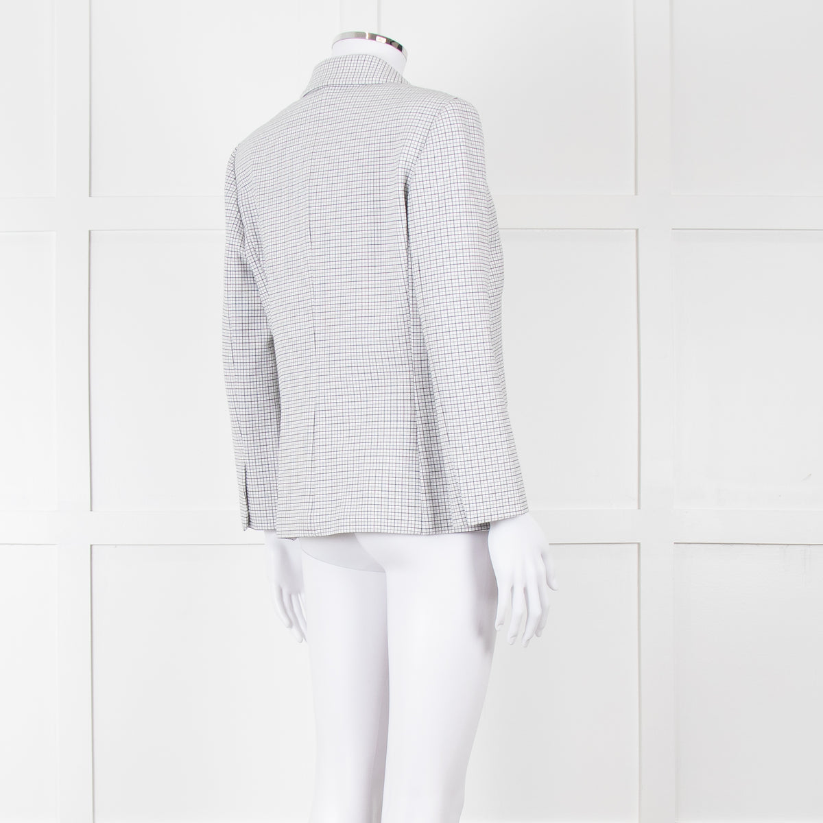 Theory White Checked Double Breasted Blazer