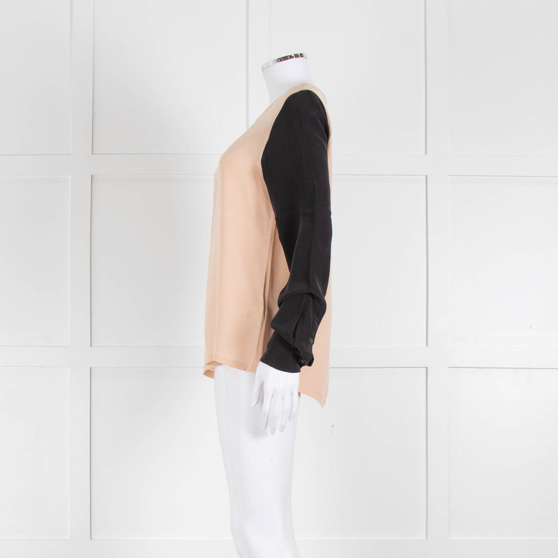 EQUIPMENT Peach Silk Top With Black Long Sleeves