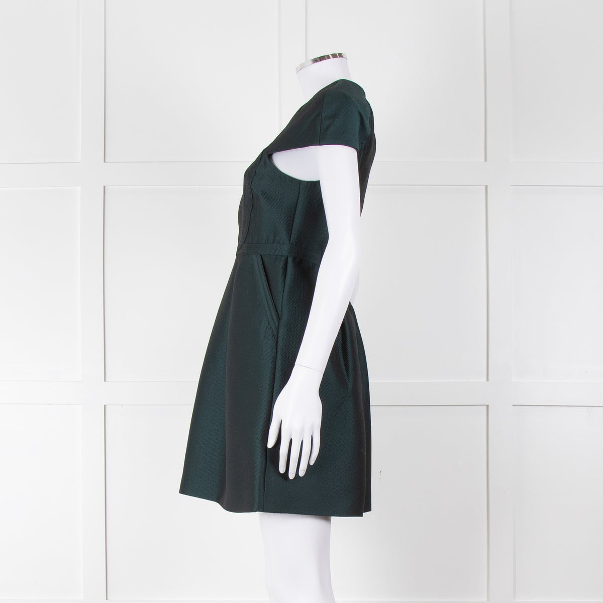 Tibi Dark Green Short Sleeve Dress With Cut Out Panels