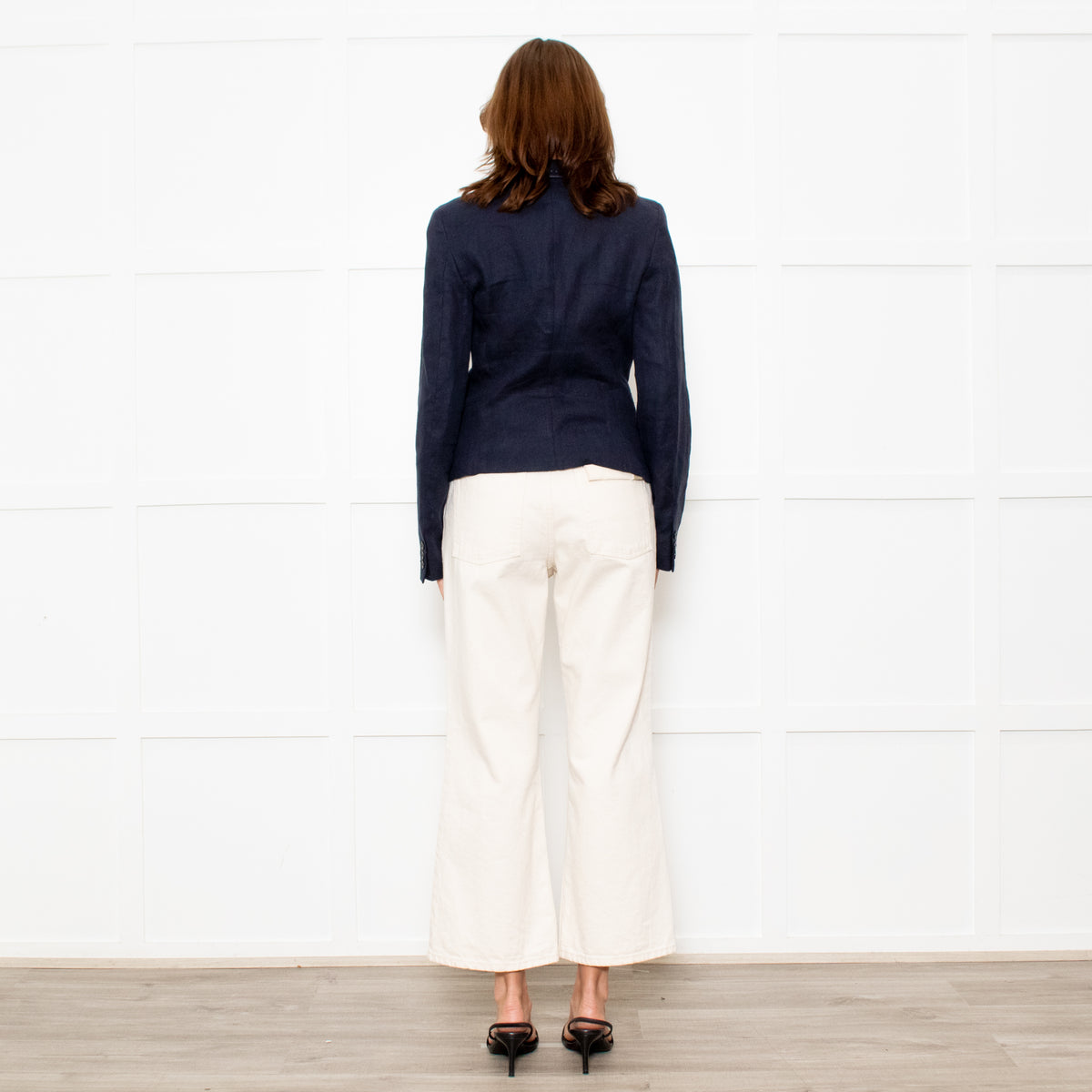 Max Mara Navy Blue Linen Stitch Detail Jacket