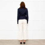 Max Mara Navy Blue Linen Stitch Detail Jacket