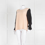 EQUIPMENT Peach Silk Top With Black Long Sleeves