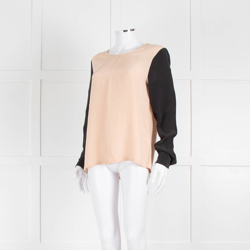 EQUIPMENT Peach Silk Top With Black Long Sleeves