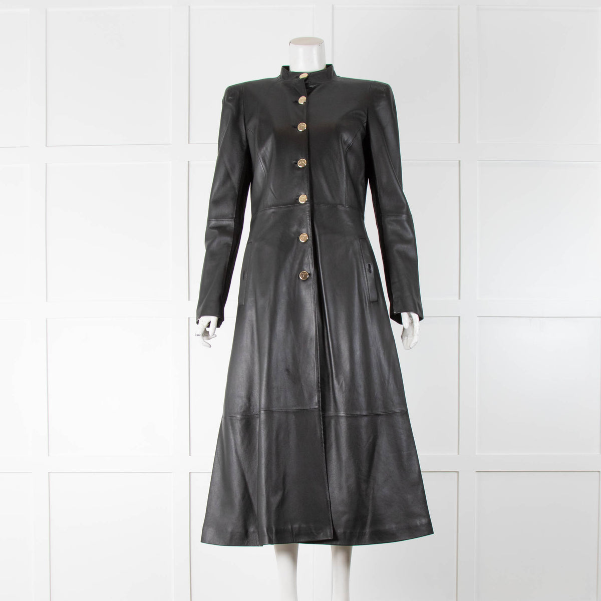 Temperley Black Leather Coat Gold Buttons