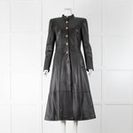 Temperley Black Leather Coat Gold Buttons