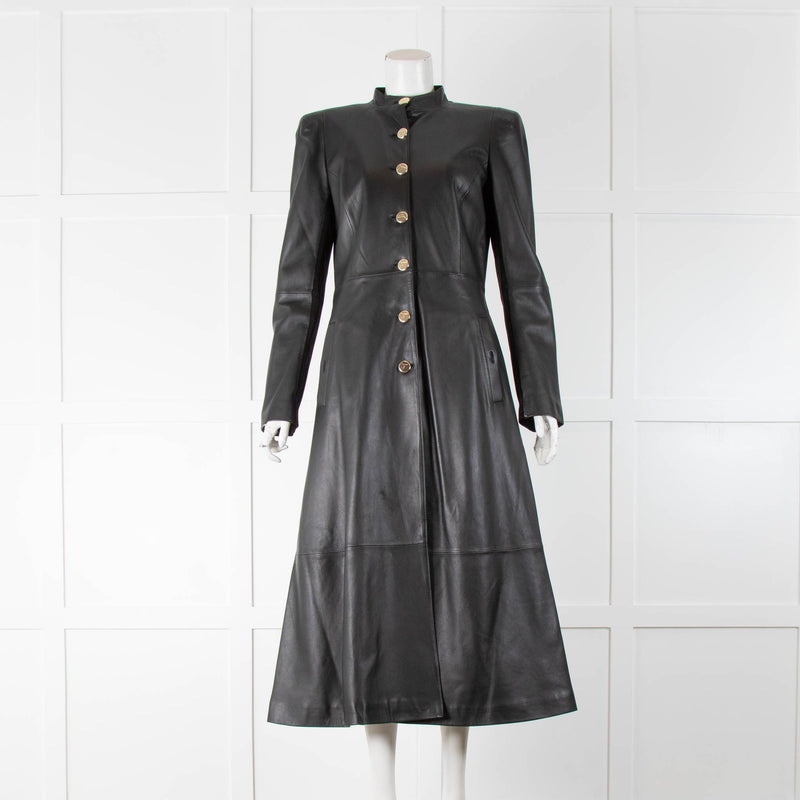 Temperley Black Leather Coat Gold Buttons